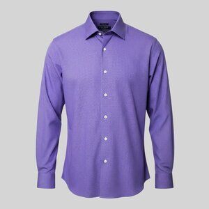 Pronto Uomo Mens Purple Non-Iron Dress Shirt Size 16 34/35 100% Cotton Gingham C